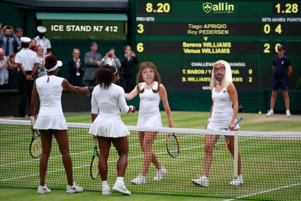 Roy and Tiago photoshopped into a wimbledon women pair game