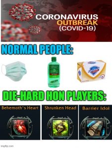 coronavirus meme with normal people and die-hard hon players comparison