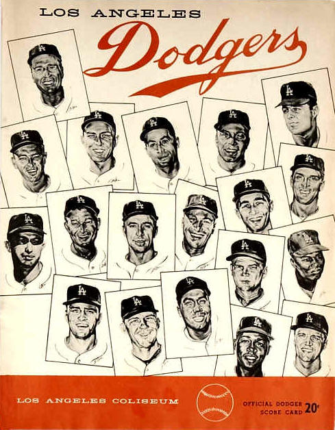 Los Angeles Dodgers official dodger score card with the players cards