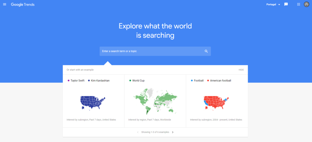 google trends home page